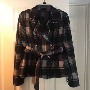 Plaid cropped pea coat
